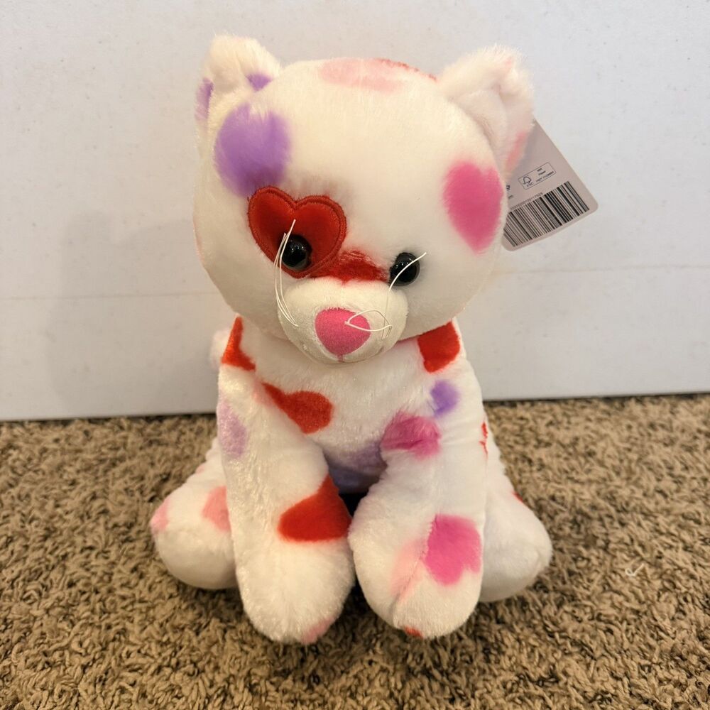 Build a Bear BAB Be Mine Kitty Valentines Heart Pattern Cat NWT